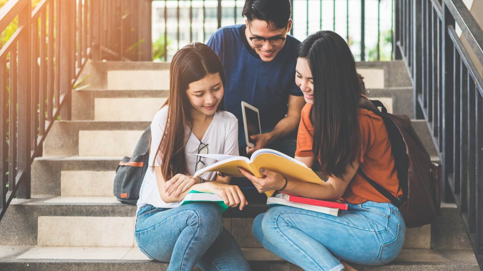 International students studying together
